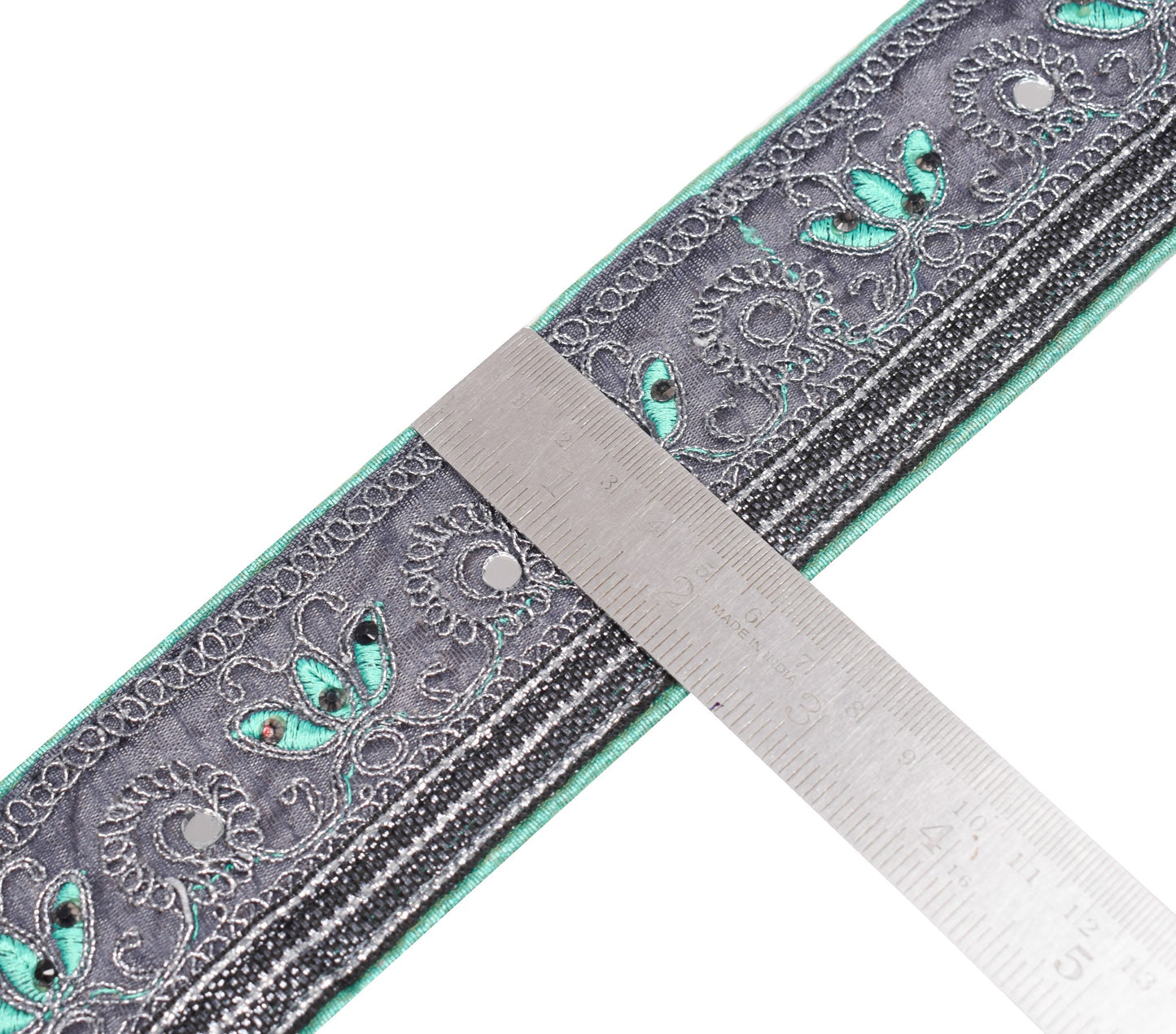 Sushila Vintage Gray Saree Border Indian Craft Sewing Trim Embroidered Ribbon