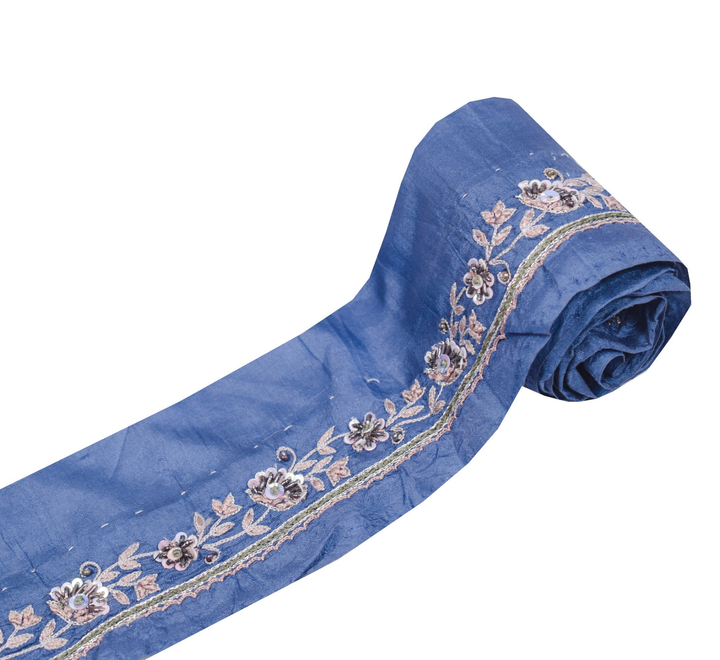 Sushila Vintage Blue Saree Border Pure Silk Handmade Craft Sewing Trim Ribbon