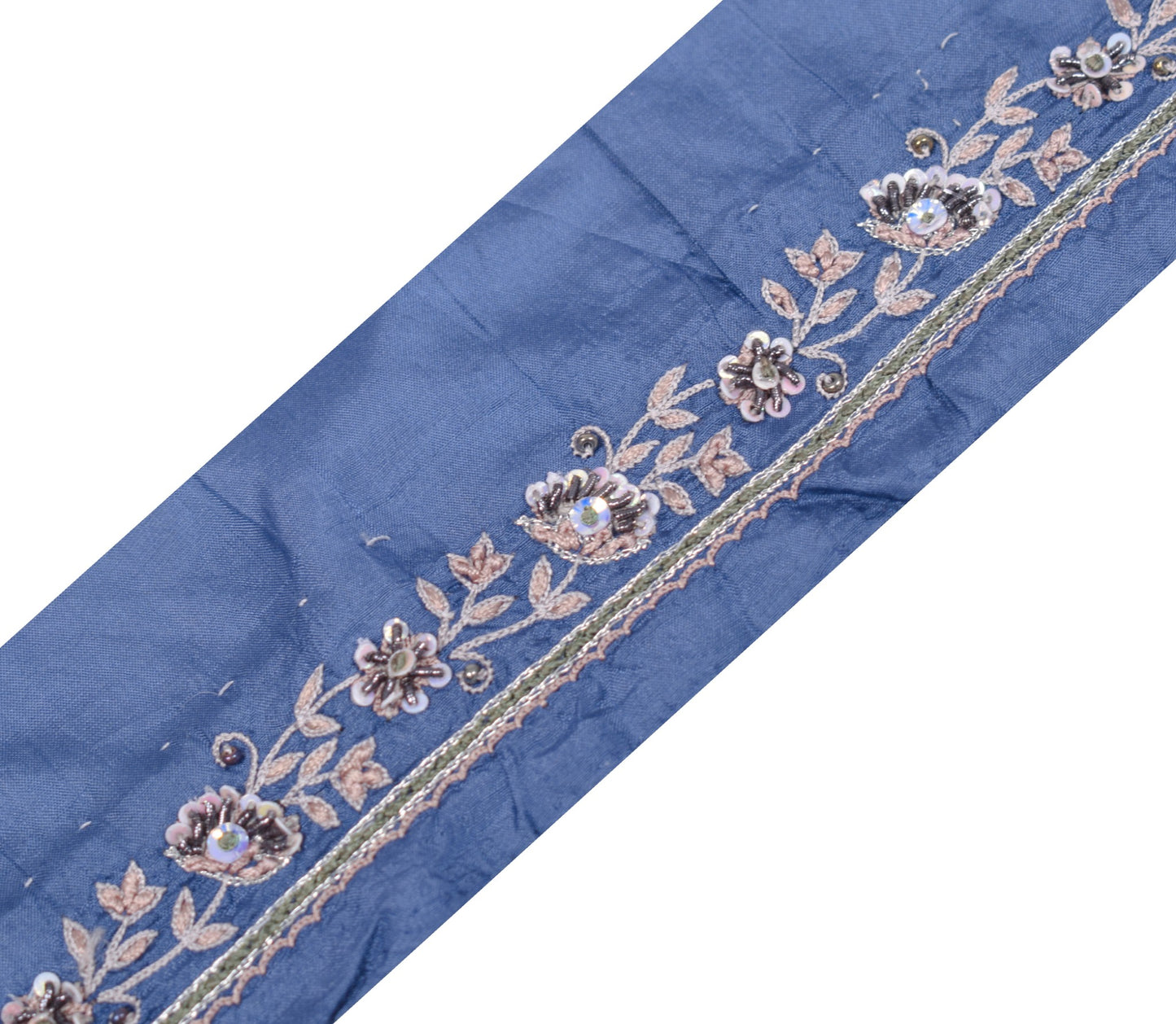 Sushila Vintage Blue Saree Border Pure Silk Handmade Craft Sewing Trim Ribbon