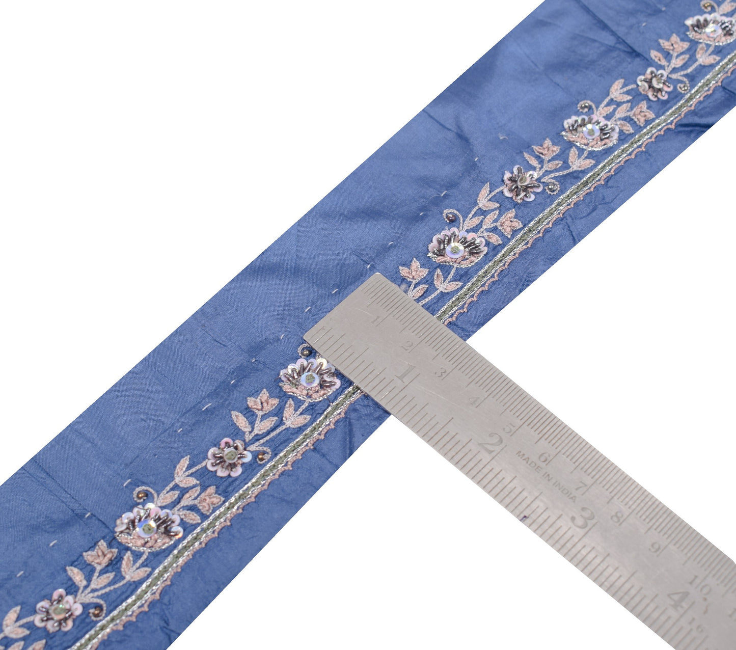 Sushila Vintage Blue Saree Border Pure Silk Handmade Craft Sewing Trim Ribbon