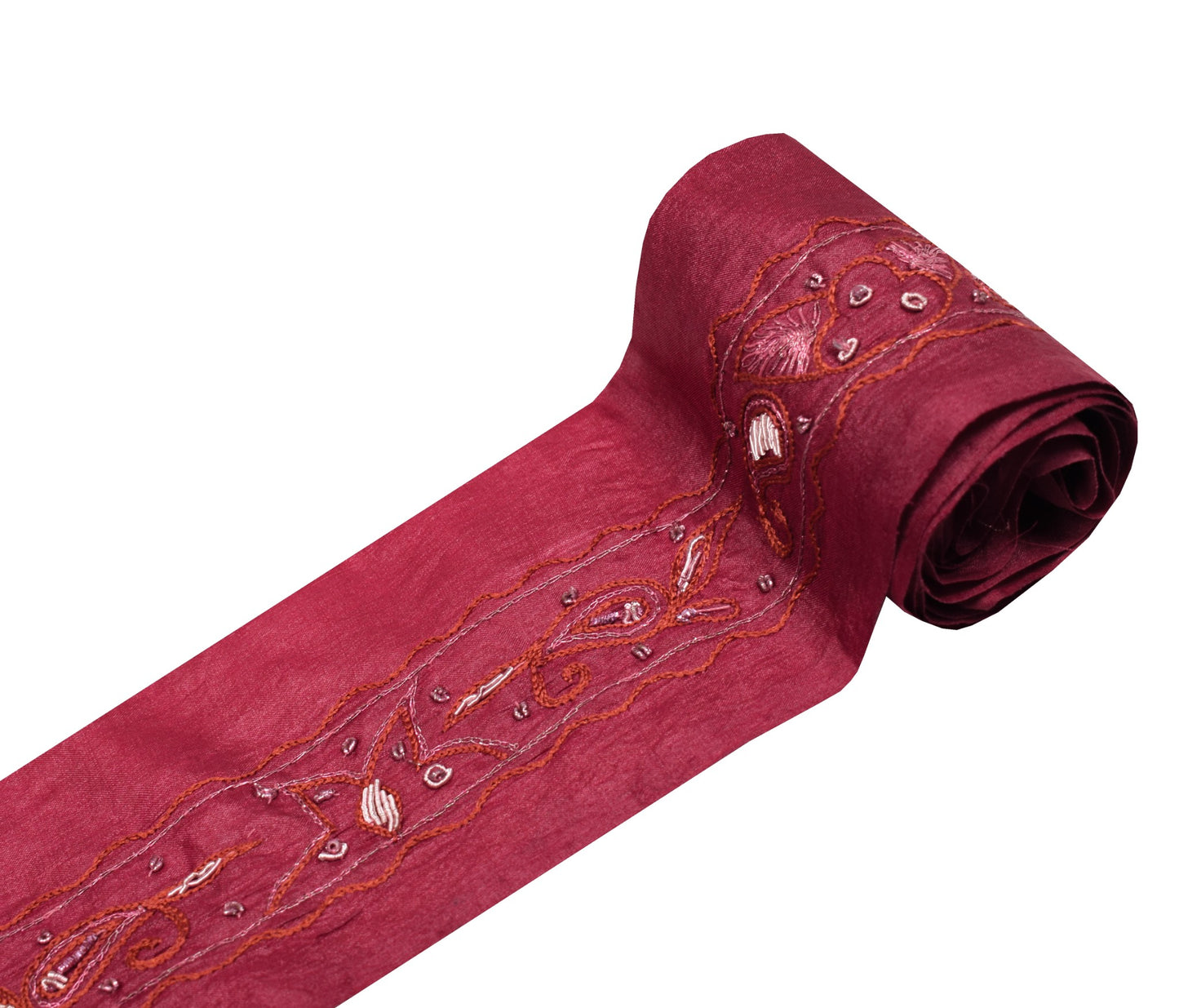 Sushila Vintage Maroon Saree Border Hand Embroidered Craft Sewing Trim Lace