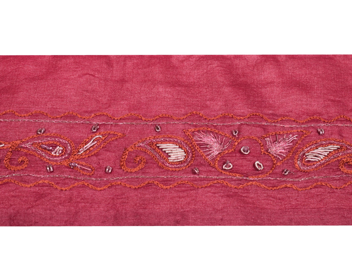 Sushila Vintage Maroon Saree Border Hand Embroidered Craft Sewing Trim Lace