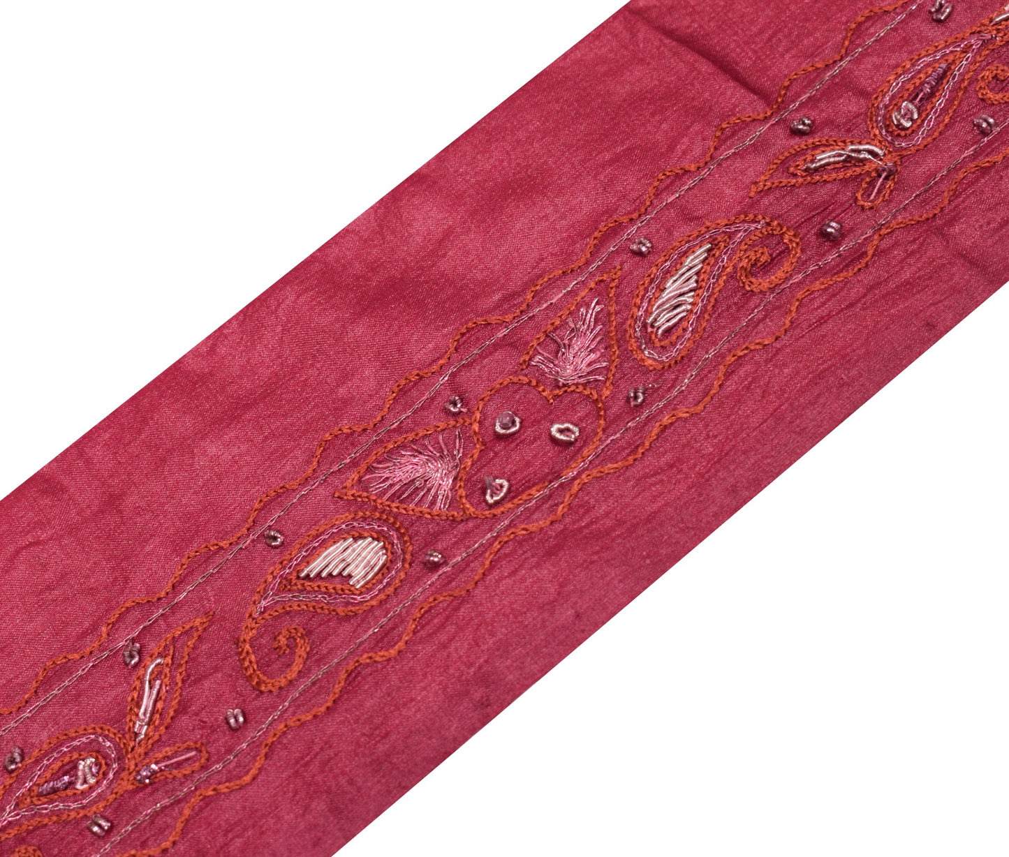 Sushila Vintage Maroon Saree Border Hand Embroidered Craft Sewing Trim Lace