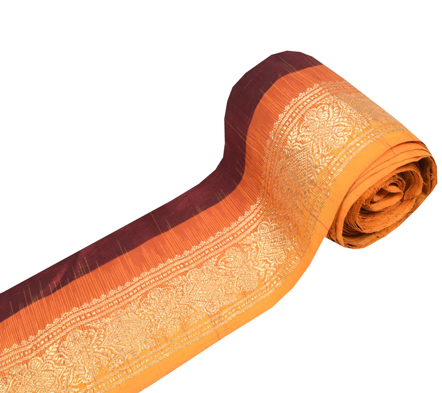 Sushila Vintage Zari Woven Saree Border Orange Craft Sewing Trim Pure Silk Lace