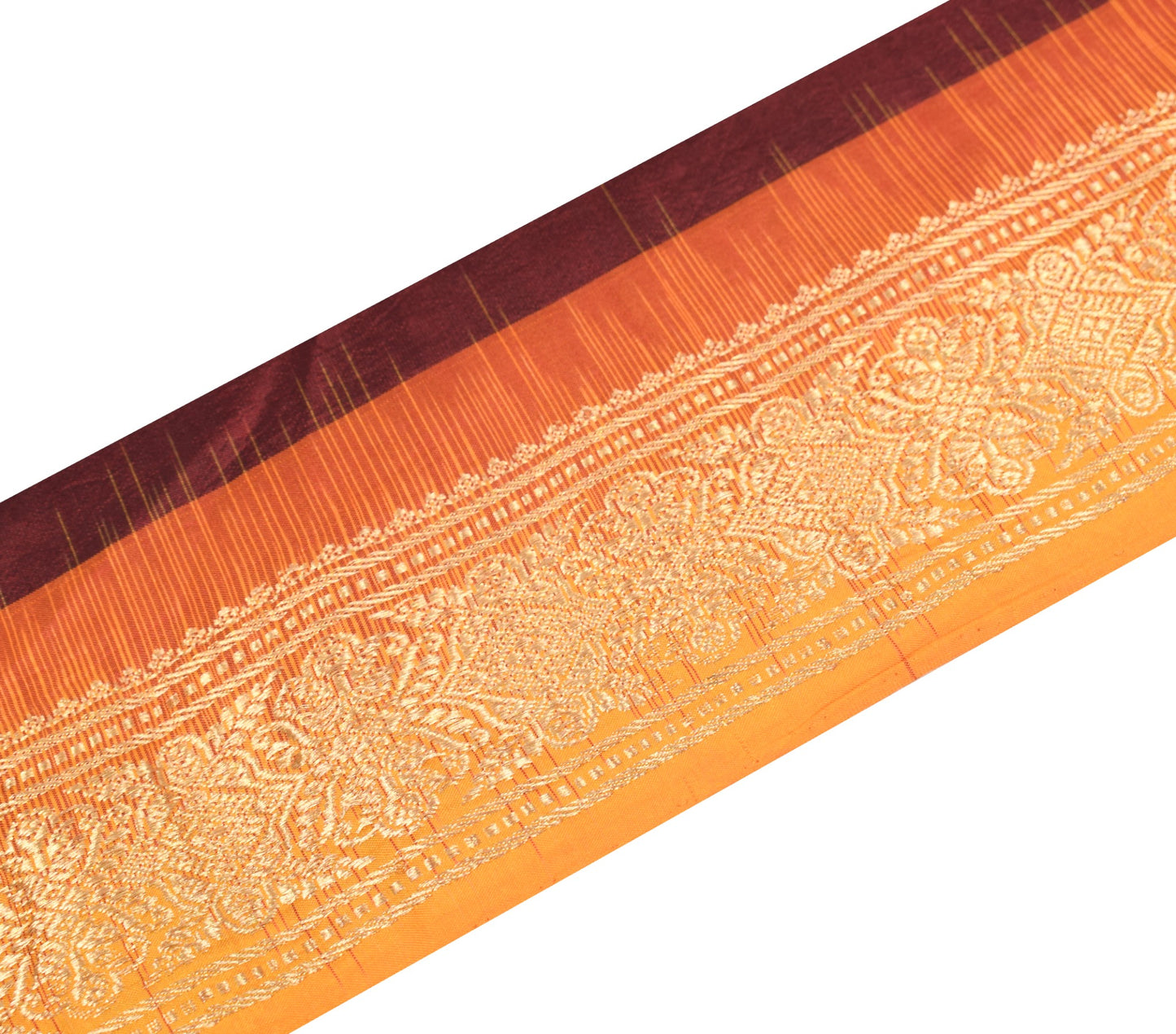 Sushila Vintage Zari Woven Saree Border Orange Craft Sewing Trim Pure Silk Lace
