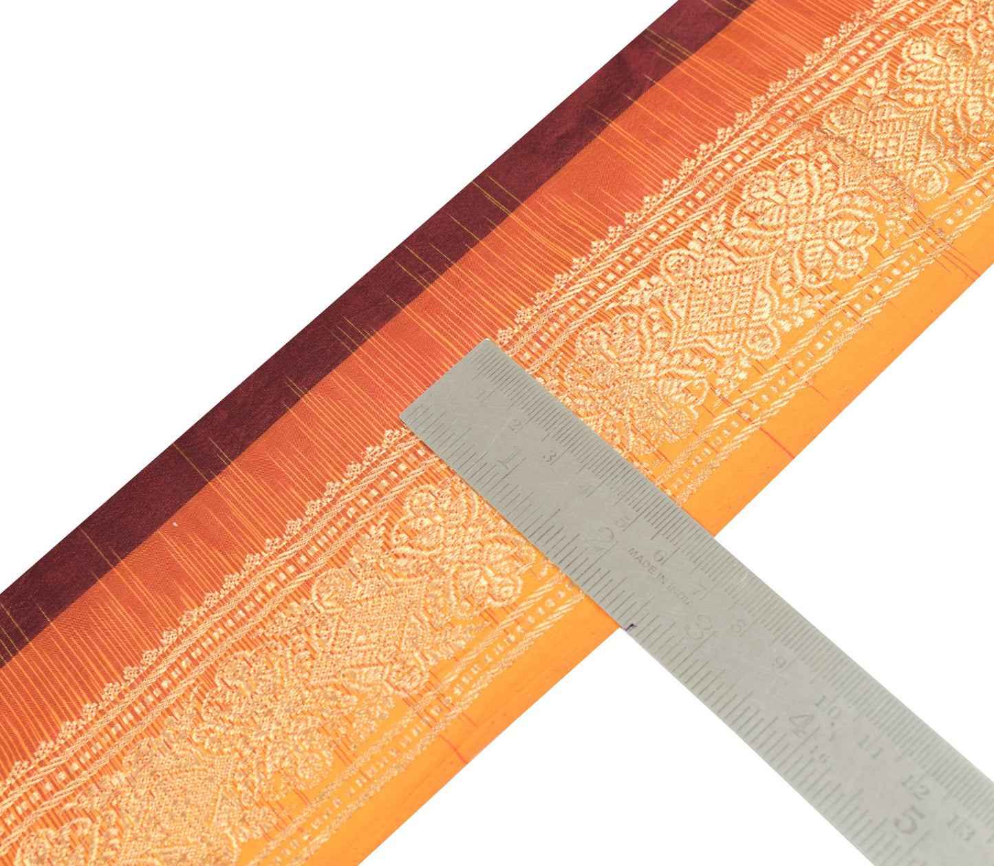 Sushila Vintage Zari Woven Saree Border Orange Craft Sewing Trim Pure Silk Lace