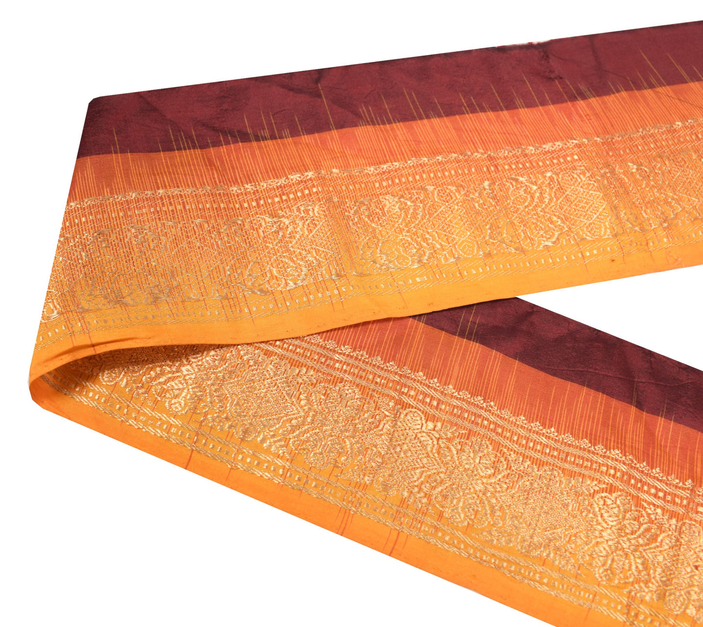 Sushila Vintage Zari Woven Saree Border Orange Craft Sewing Trim Pure Silk Lace