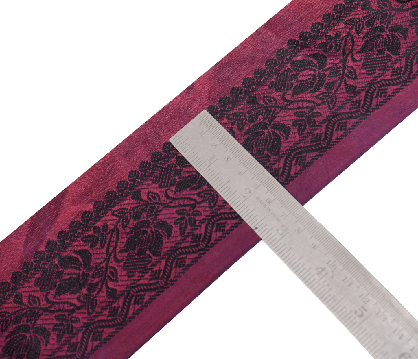 Sushila Vintage Wine Saree Border Pure Silk Woven Craft Sewing Trim Lace Ribbon