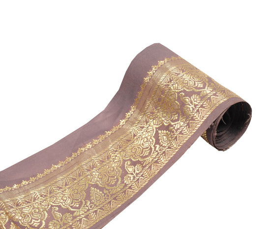 Sushila Vintage Mauve Saree Border Zari Woven Craft Sewing Trim Art Silk Ribbon