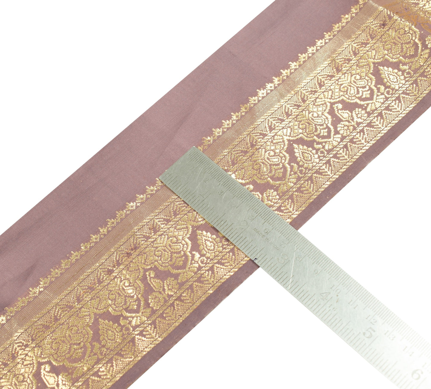 Sushila Vintage Mauve Saree Border Zari Woven Craft Sewing Trim Art Silk Ribbon