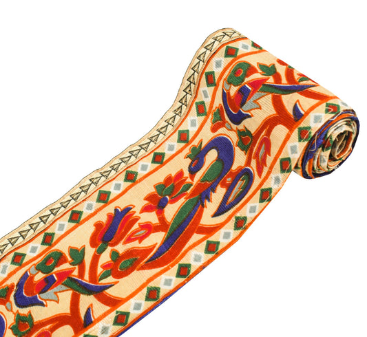 Sushila Vintage Peacock Print Saree Border Art Silk Craft SewingTrim Lace Ribbon