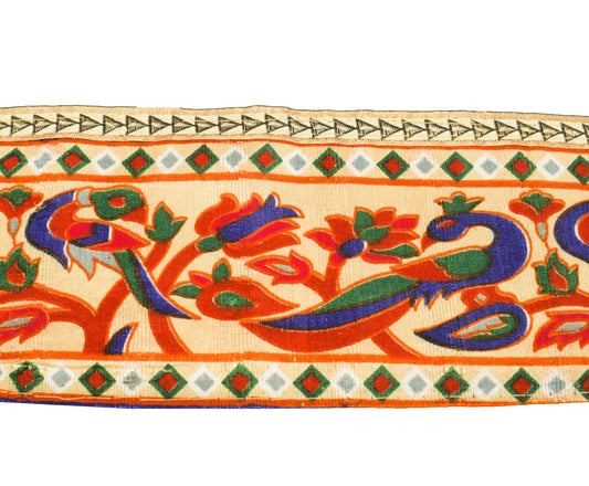 Sushila Vintage Peacock Print Saree Border Art Silk Craft SewingTrim Lace Ribbon