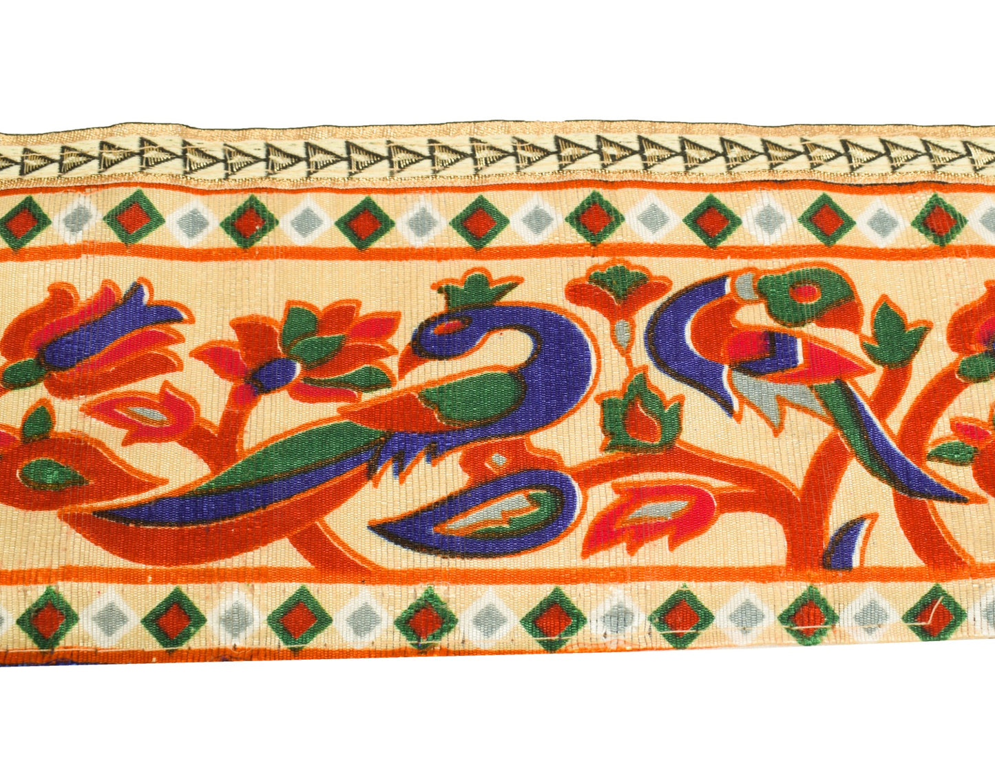 Sushila Vintage Peacock Print Saree Border Art Silk Craft SewingTrim Lace Ribbon