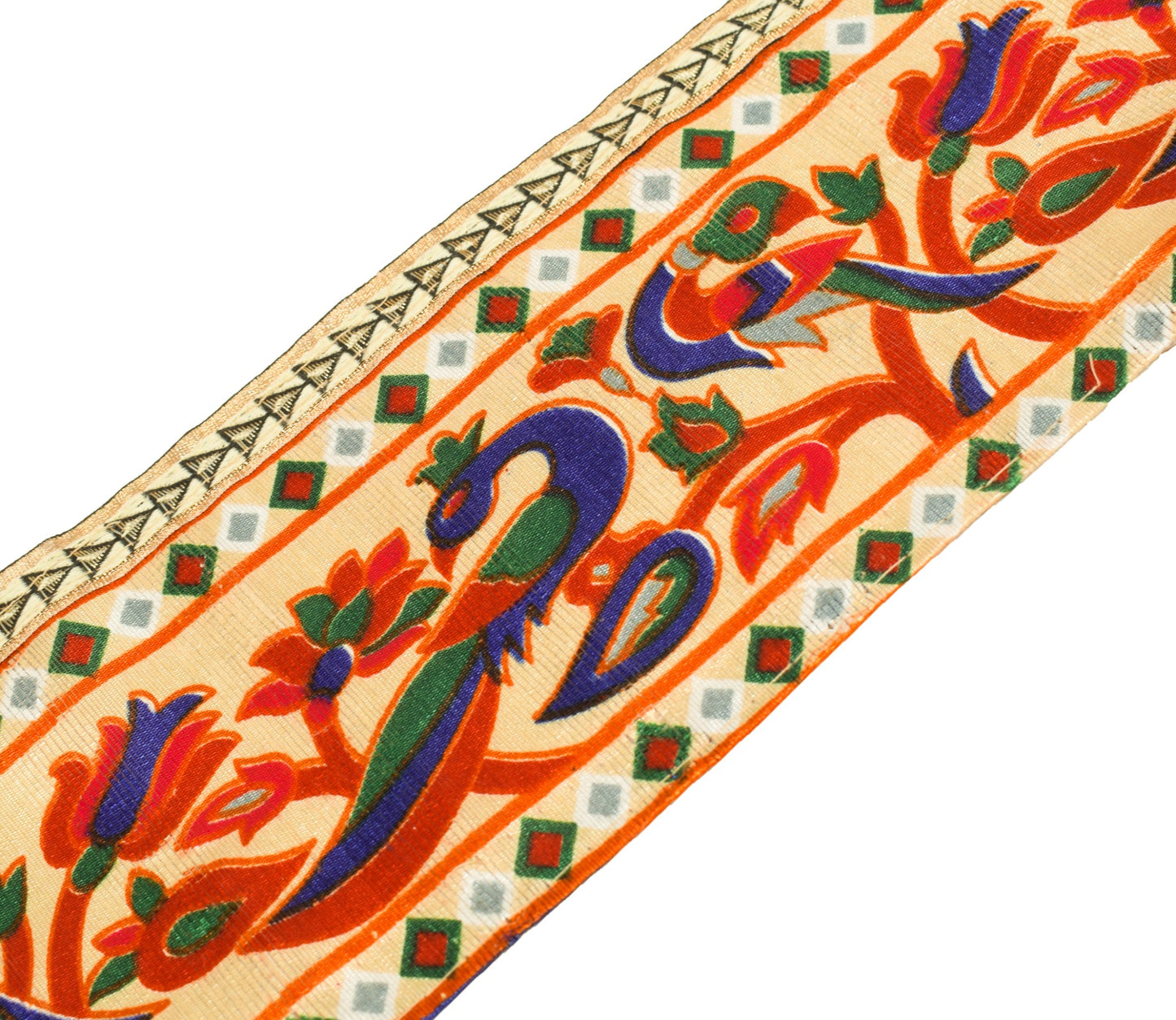 Sushila Vintage Peacock Print Saree Border Art Silk Craft SewingTrim Lace Ribbon