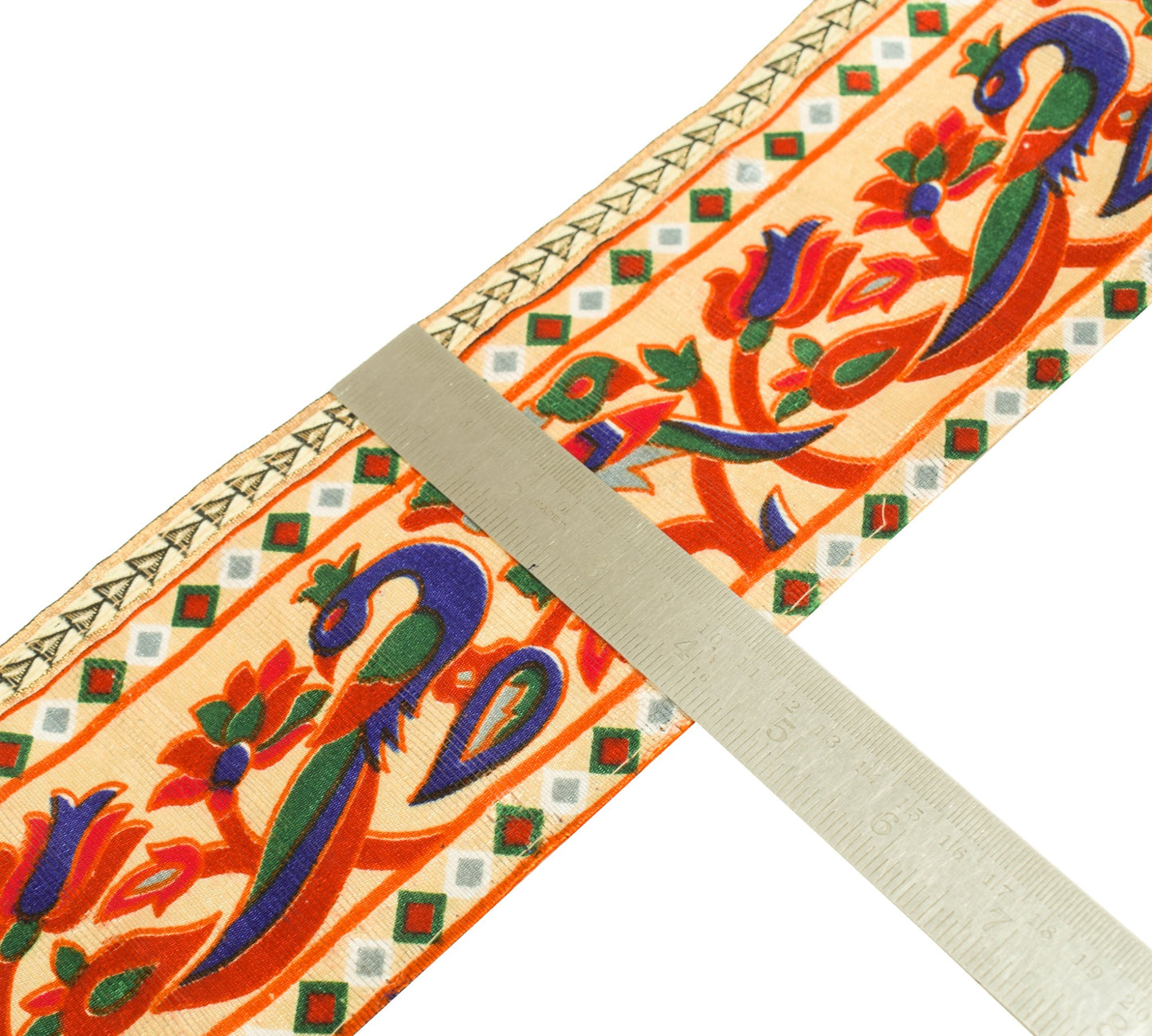 Sushila Vintage Peacock Print Saree Border Art Silk Craft SewingTrim Lace Ribbon