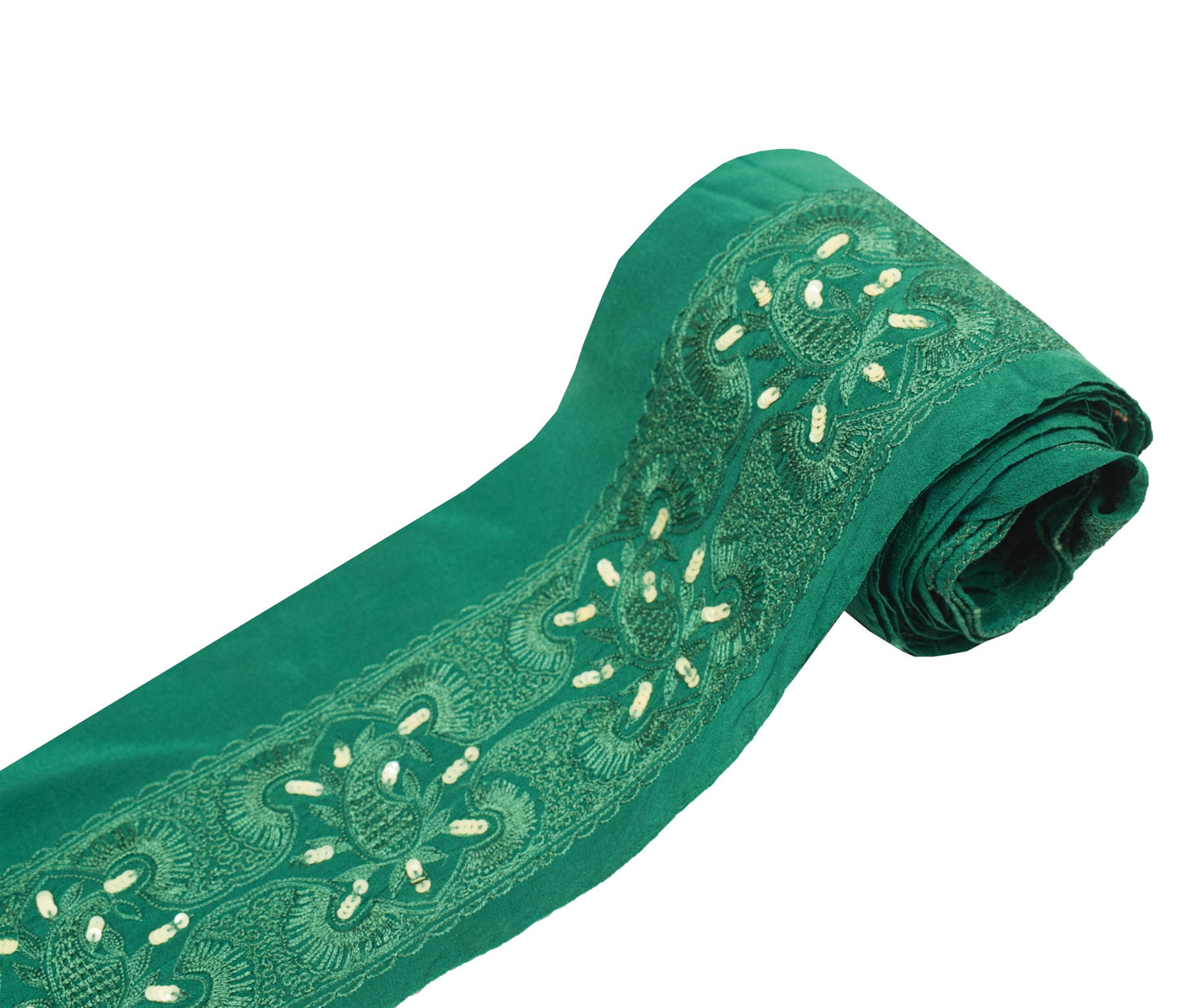 Sushila Vintage Handmade Saree Border Green Craft Sewing Trim Pure Crepe Lace