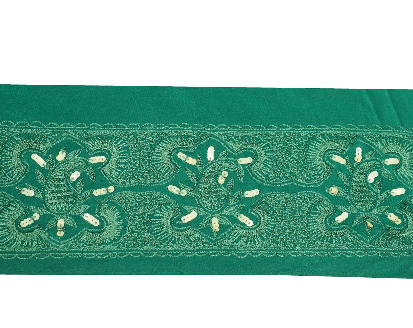 Sushila Vintage Handmade Saree Border Green Craft Sewing Trim Pure Crepe Lace