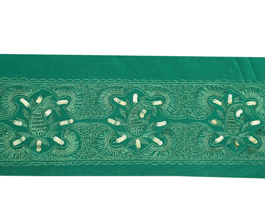 Sushila Vintage Handmade Saree Border Green Craft Sewing Trim Pure Crepe Lace
