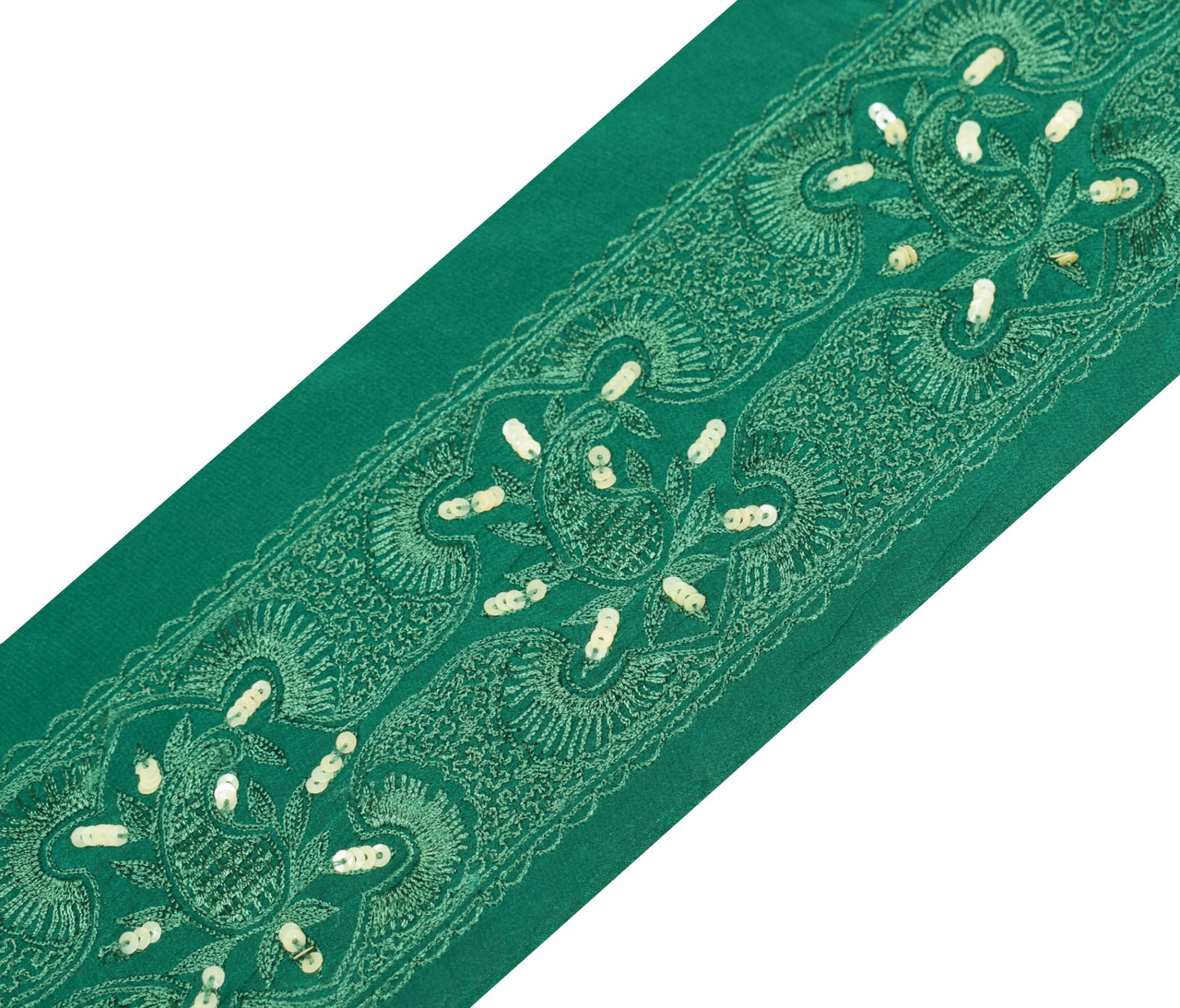 Sushila Vintage Handmade Saree Border Green Craft Sewing Trim Pure Crepe Lace