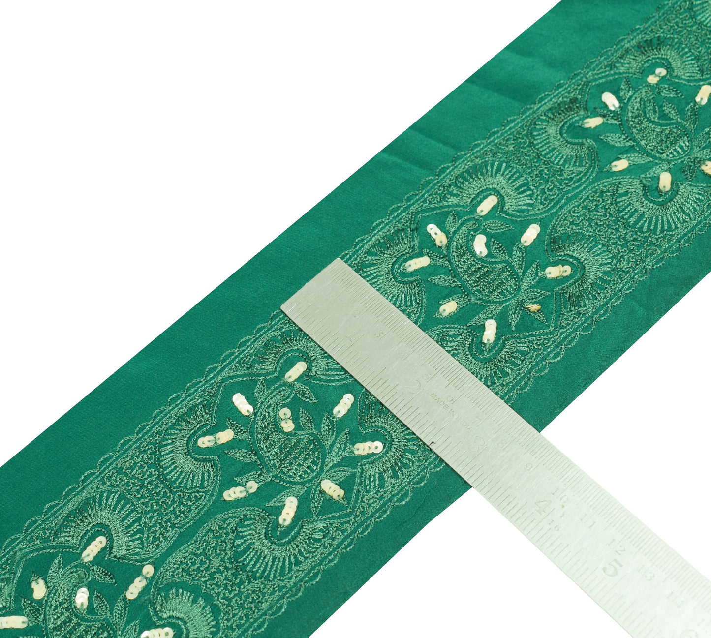 Sushila Vintage Handmade Saree Border Green Craft Sewing Trim Pure Crepe Lace