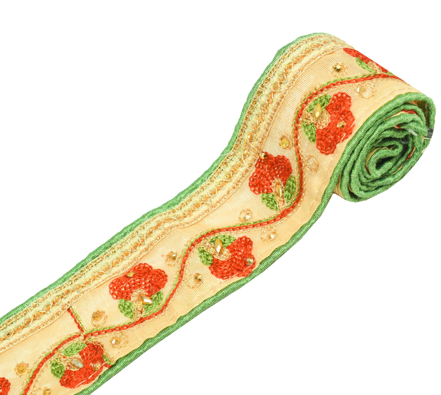 Sushila Vintage Beige Embroidered Saree Art Silk Craft Sewing Trim Lace Ribbon