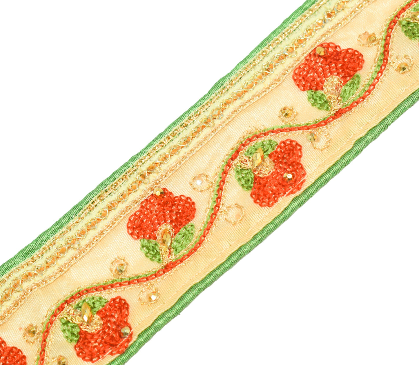 Sushila Vintage Beige Embroidered Saree Art Silk Craft Sewing Trim Lace Ribbon