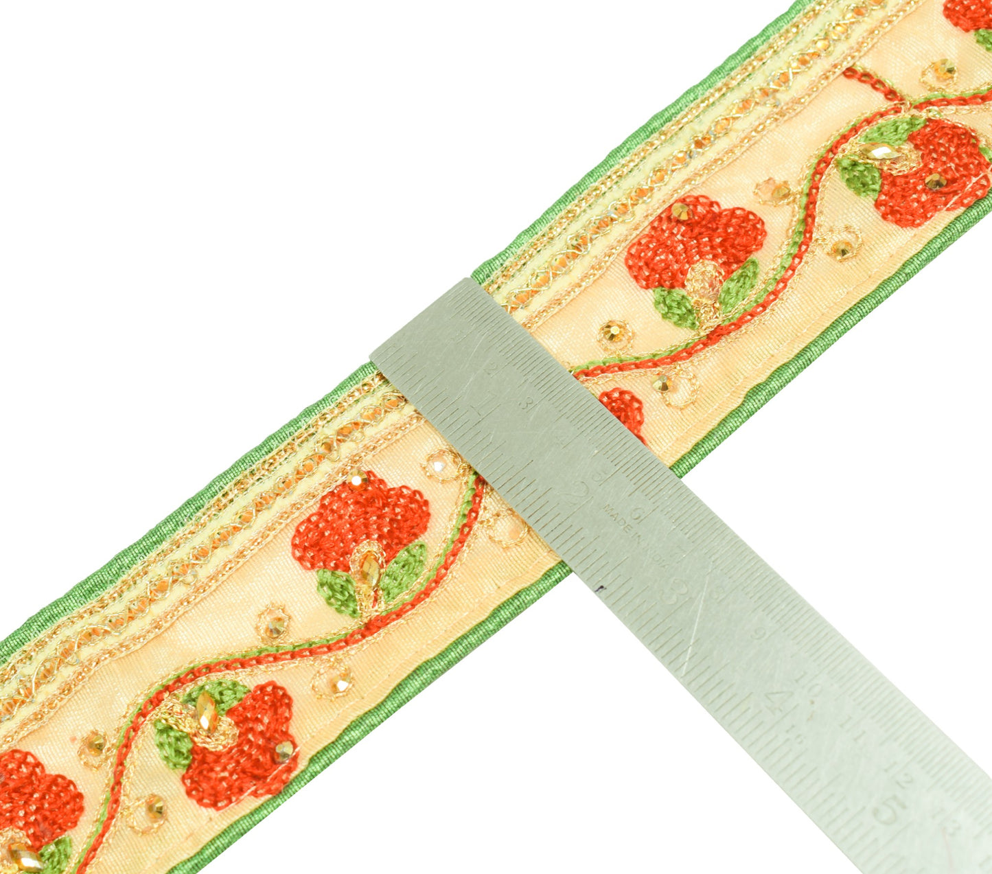 Sushila Vintage Beige Embroidered Saree Art Silk Craft Sewing Trim Lace Ribbon