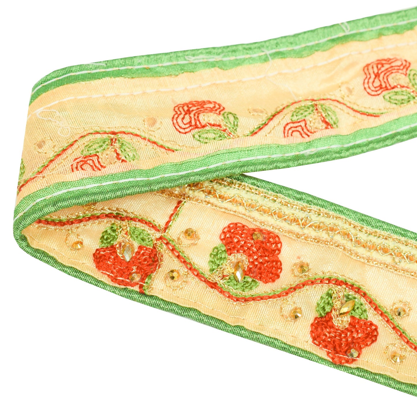 Sushila Vintage Beige Embroidered Saree Art Silk Craft Sewing Trim Lace Ribbon