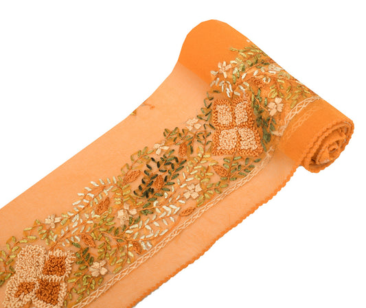 Sushila Vintage Orange Saree Border Georgette Handmade Craft Sewing Trim Ribbon