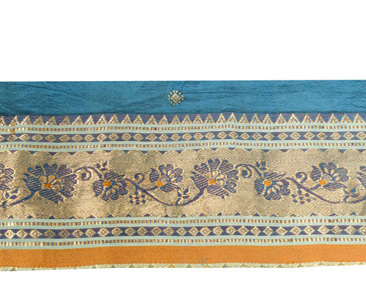 Sushila Vintage Blue-Gold Saree Border Craft Sewing Trim Woven Silk Lace Ribbon