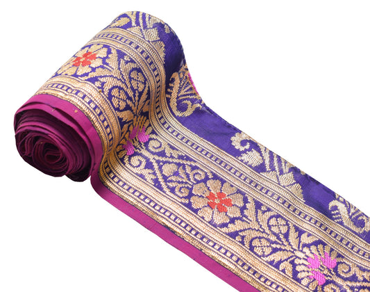 Sushila Vintage Purple Saree Border Banarasi Brocade Craft Sewing Trim Lace