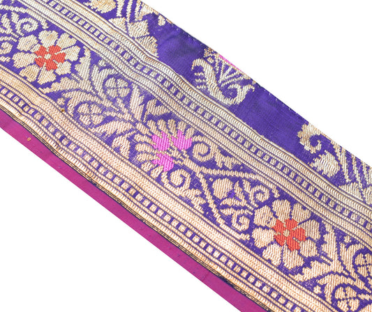 Sushila Vintage Purple Saree Border Banarasi Brocade Craft Sewing Trim Lace