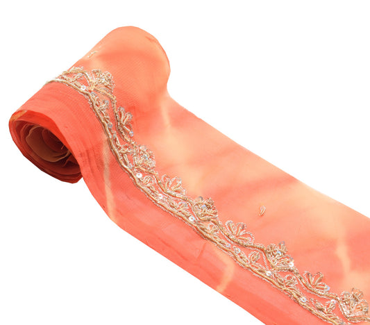 Sushila Vintage Zardozi Work Saree Border Craft Sewing Trim Peach Lace Ribbon