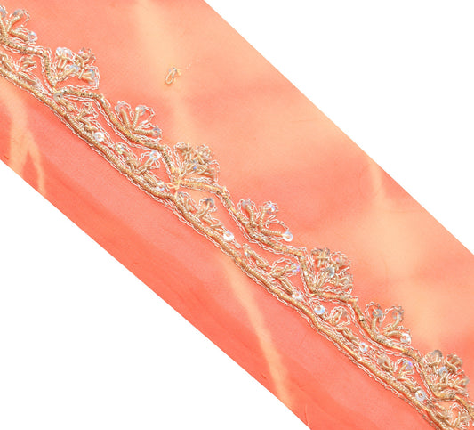 Sushila Vintage Zardozi Work Saree Border Craft Sewing Trim Peach Lace Ribbon