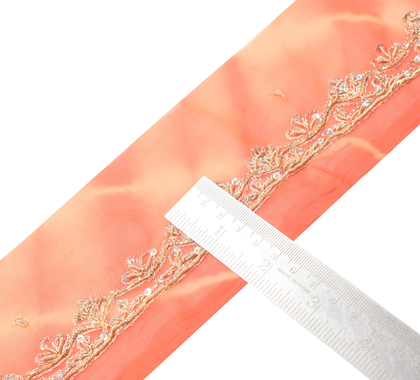 Sushila Vintage Zardozi Work Saree Border Craft Sewing Trim Peach Lace Ribbon