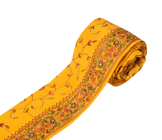 Sushila Vintage Yellow Saree Border Craft Sewing Trim Hand Embroidered Lace