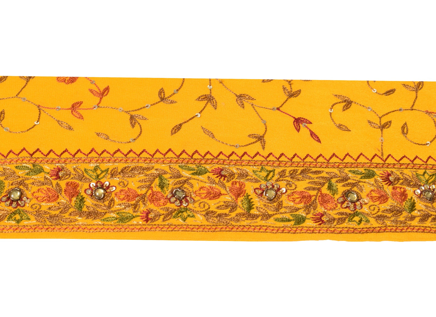 Sushila Vintage Yellow Saree Border Craft Sewing Trim Hand Embroidered Lace