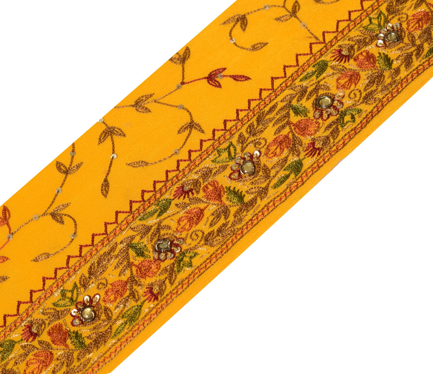 Sushila Vintage Yellow Saree Border Craft Sewing Trim Hand Embroidered Lace