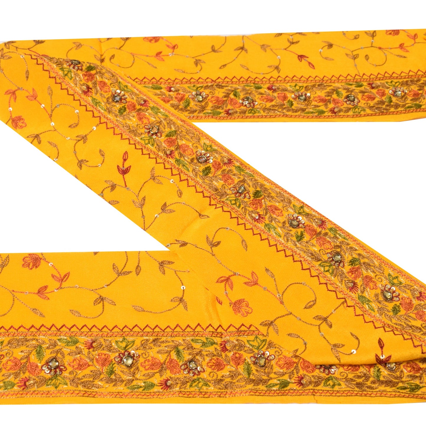 Sushila Vintage Yellow Saree Border Craft Sewing Trim Hand Embroidered Lace