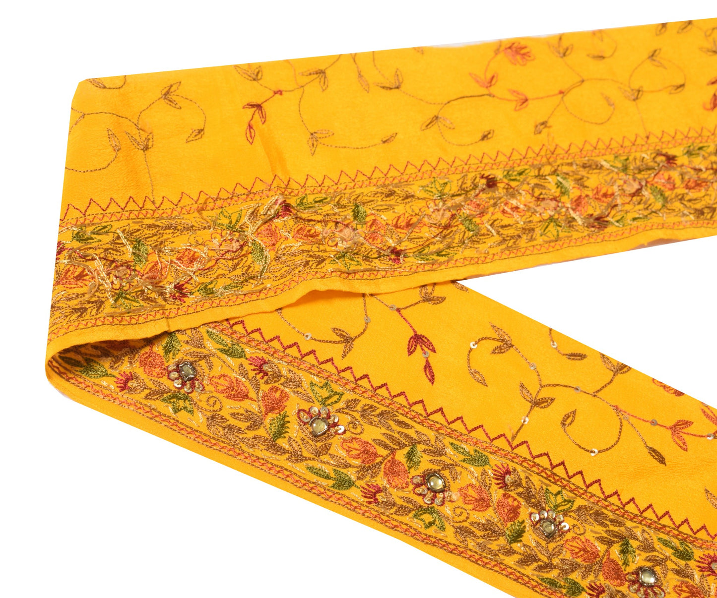 Sushila Vintage Yellow Saree Border Craft Sewing Trim Hand Embroidered Lace