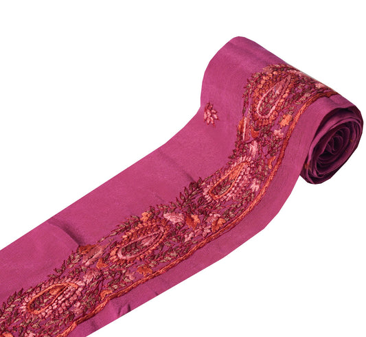 Sushila Vintage Magenta Saree Border Craft Sewing Trim Hand Embroidered Ribbon
