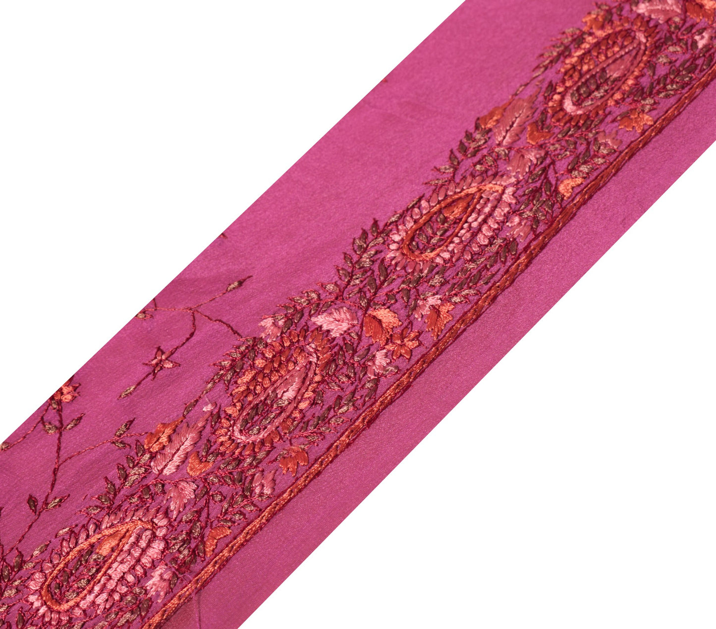 Sushila Vintage Magenta Saree Border Craft Sewing Trim Hand Embroidered Ribbon