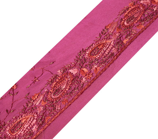 Sushila Vintage Magenta Saree Border Craft Sewing Trim Hand Embroidered Ribbon