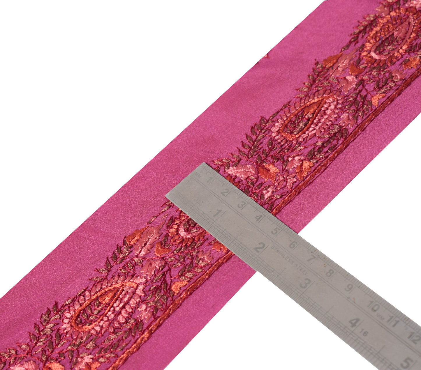 Sushila Vintage Magenta Saree Border Craft Sewing Trim Hand Embroidered Ribbon