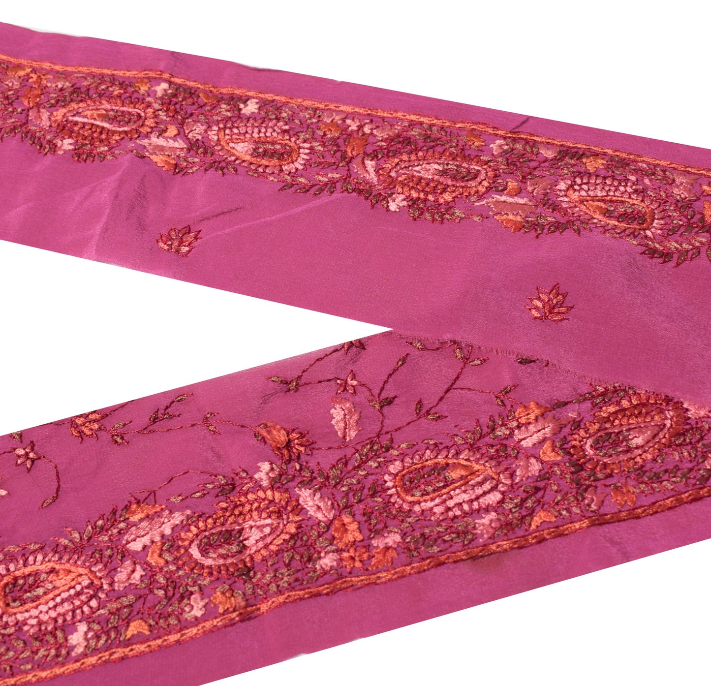 Sushila Vintage Magenta Saree Border Craft Sewing Trim Hand Embroidered Ribbon