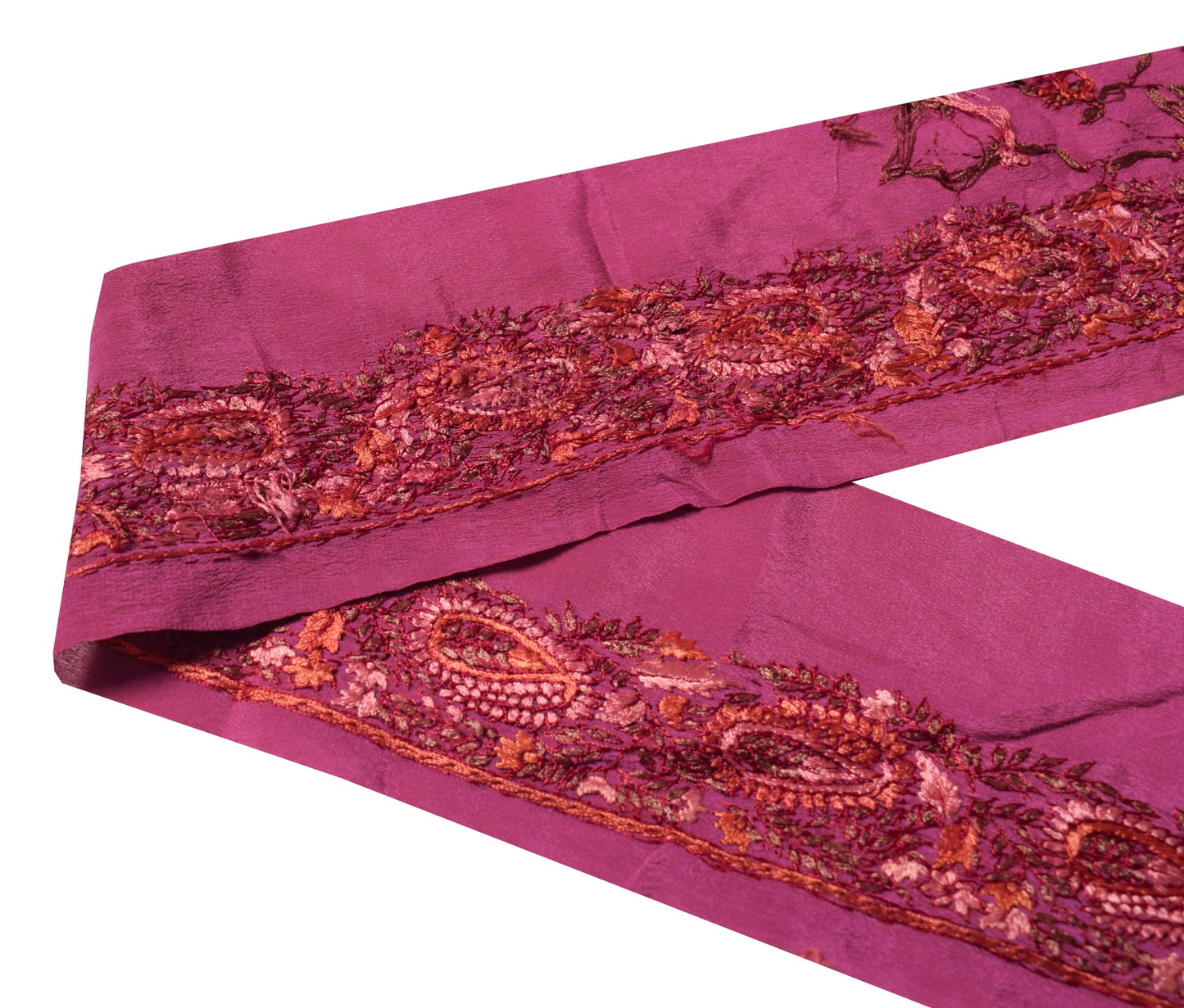 Sushila Vintage Magenta Saree Border Craft Sewing Trim Hand Embroidered Ribbon