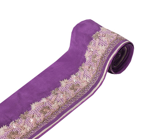 Sushila Vintage Purple Saree Border Hand Embroidery Craft Sewing Trim LaceRibbon