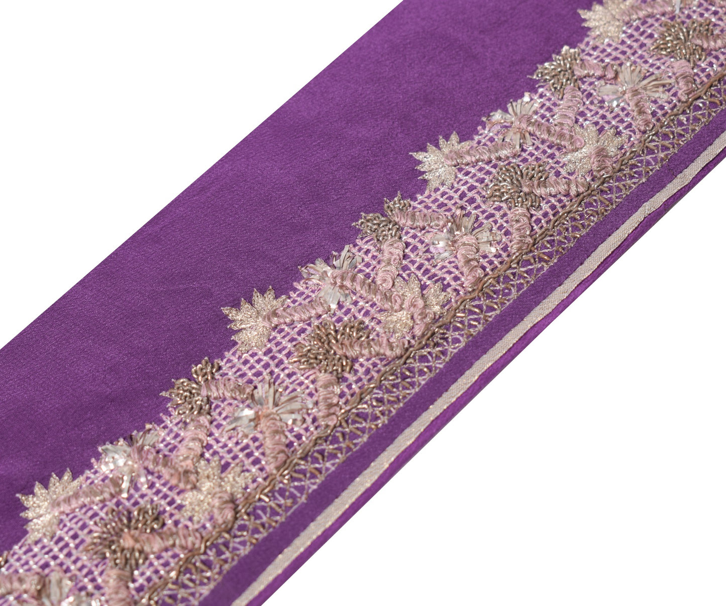 Sushila Vintage Purple Saree Border Hand Embroidery Craft Sewing Trim LaceRibbon