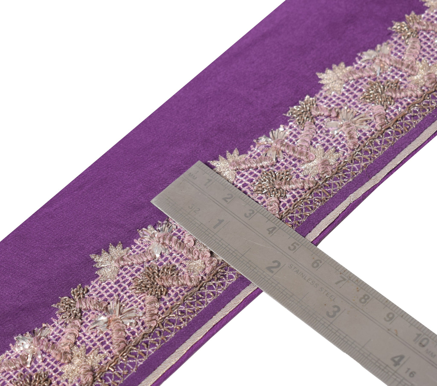 Sushila Vintage Purple Saree Border Hand Embroidery Craft Sewing Trim LaceRibbon