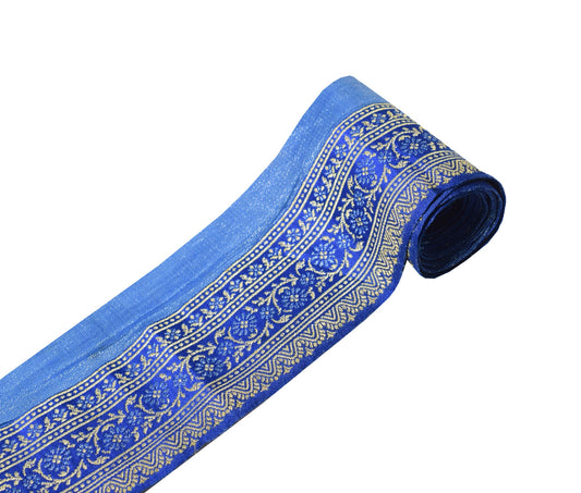 Sushila Vintage Banarasi Saree Border Indian Craft Sewing Trim Blue Lace Ribbon
